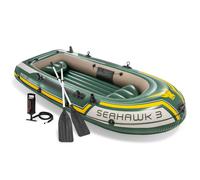 Intex Seahawk 3 Person Heavy Duty Inflatable Rafting and Fishing Boat Set with 2 Aluminum Oars High Output Air Pump and Carry