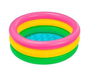 Intex Sunset Glow Baby Inflatable Paddling Pool 61cm x 22cm, Round Pink Yellow Green Baby Pool with Soft Inflatable Floor, Toddler Garden Splash Pool 1-3 Years
