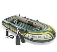 Intex Water Sports + Intex Seahawk 3 Inflatable Dinghy man Boat with Oars Air Pump, Green, 295 x 137 43 cm UK