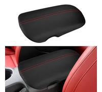 INTGET Car Center Console Cover for Ford Mustang Accessories 2015-2024 2016 2017 2018 2019 2020 2021 2022 2023 Leather Armrest Arm Rest Box Lid Middle Seat Cover (Red Stitches, 2015-2024)