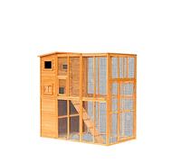 InTheMarket Cat Camp with a large run, fully enclosed, multi-tier house, solid construction, asphalt roof | 190 * 84 * 175cm / 6ft 3in * 2ft 9in * 5ft 9in | 1 Year Warranty