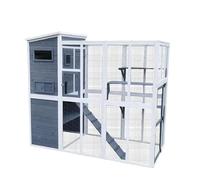 InTheMarket Cat House Outdoor - Spacious Multi-Level Pet Cage, Cozy Hideaways, Durable Wood Build for Cat Shelter, Stylish Outside Kitten Cage Design