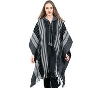 INTI ALPACA Alpaca Hooded Poncho for Women- Wool Cape with Hood - Winter Long Poncho - Comfortable House Cape, Black, One Size