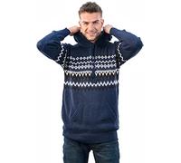INTI Alpaca Fair Isle Hoodie Alpaca Sweater for Men with Kangaroo Pocket - Hooded Nordic Pullover with, Navy Blue, Large