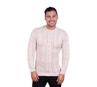 INTI ALPACA Hand Knitted Warm Beige Melange Aran Alpaca Jumper for Men (Large)