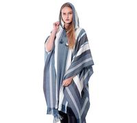 INTI ALPACA Hodded Soft Alpaca Poncho Cape for Women with striped design (Steel Blue), Steel Blue, One size