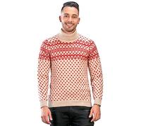 INTI ALPACA Men’s Turtleneck Sweater for Christmas Season - Winter Jumper in Red and Beige Alpaca Wool, Beige and Red, Large
