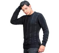 INTI ALPACA Thick Handmade Jumper for Men in Black Alpaca Wool - Winter Crewneck Pullover - Chunky Knit Sweater (Large)