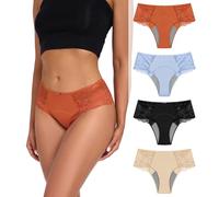 Intiflower Period Underwear for Women, Leakproof Period Panties, Lace Menstrual Underwear Breathable & Soft, 4 Mid Waist Nude+black+orange+blue, M
