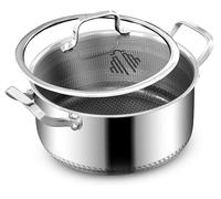 INTIGNIS 24 cm Tri-Ply Stainless Steel Casserole 5 L - Honeycomb Hybrid Non-Stick - Induction & All-Hob Safe - Oven Safe with Glass Lid - PFOA-Free Thick Base - Premium Polished Steel Cookware