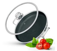 INTIGNIS Paella Pan & Large Frying Pan 32cm with Oven-Safe Glass Lid - Aluminium & Stainless Steel Skillet - Healthy Cooking, Even Heat, GREBLON® Shield Technology, All Hob Compatible