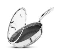 INTIGNIS Premium Frying Pan with Lid - 28cm / 11" Extra-Deep Stainless Steel Skillet - Honeycomb Hybrid Design, GREBLON® Shield Technology, Scratch Resistant, Chemical-Free, Oven & Hob Compatible