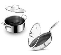 INTIGNIS® Stainless Steel Cookware Sets - Non-Stick, GREBLON® Ceramic, Compatible with All Stoves (Including Induction), Dishwasher Safe, Removable Stay-Cool Handle (Fry Pan 30cm + Saucepan 24cm)