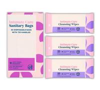 Intimate Care Set - 3 Packs of pH Balanced Intimate Cleansing Wipes with Aloe Vera & Pro-Vitamin B5 (60 Wipes Total) and 50 Fragranced Sanitary Disposal Bags with Tie Handles