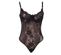 Intimate Fantasies Sexy Black White Teddy Floral Pattern Size M 10 12 14 16 18 20 22 XL Plus Basque (Black, 20-22)