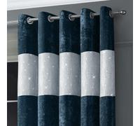 Intimates Diamante Crushed Velvet Ready Made Eyelet Curtains - 168cm x 183cm - Navy