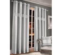 Intimates Elegant Faux Silk Curtains With Diamante Panel, Ring Top Style, Machine Cold Washable, Chic Window Coverings - Silver