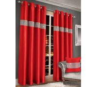 Intimates Elegant Faux Silk Curtains With Diamante Panel, Ring Top Style, Machine Cold Washable, Chic Window Coverings - Red