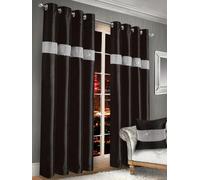 Intimates Elegant Faux Silk Curtains With Diamante Panel, Ring Top Style, Machine Cold Washable, Chic Window Coverings - Black