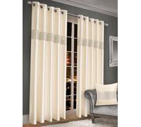 Intimates Elegant Faux Silk Curtains With Diamante Panel, Ring Top Style, Machine Cold Washable, Chic Window Coverings - Cream