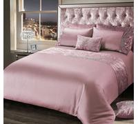 Intimates Elegant Faux Silk Diamante Duvet Cover & Pillowcase Set, Luxury Size Bedding, Durable, Easy Care, Button Enclosure - Pink