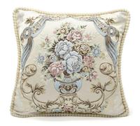 Intimates Floral Design Jacquard Chenille Cushion - Vintage Decorative Throw Cushion, Zip Closure, Machine Washable - Blue