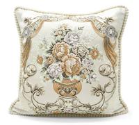 Intimates Floral Design Jacquard Chenille Cushion - Vintage Decorative Throw Cushion, Zip Closure, Machine Washable - Natural