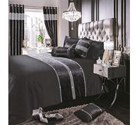 Intimates Luxury Crushed Velvet Diamante Sparkle Bands Complete Bedding Set Duvet Cover and Pillowcase Set (Charcoal Grey, Single)