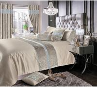 Intimates Luxury Crushed Velvet Diamante Sparkle Bands Complete Bedding Set Duvet Cover and Pillowcase Set (Natural, Double)