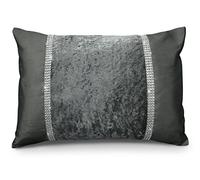 Intimates Luxury Crushed Velvet Diamante Sparkle Scatter Cushion Filled Decorative Boudoir Cushion Bedroom and Living Decor (Charcoal Grey, Filled Boudoir)