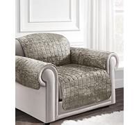 Intimates Luxury Crushed Velvet Sofa Armchair Covers, Soft Quilted Non Slip Sofa Cover with Elasticated Straps, Washable Armchair Slipcovers for Pets and Kids (Beige)