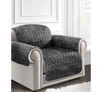 Intimates Luxury Crushed Velvet Sofa Armchair Covers, Soft Quilted Non Slip Sofa Cover with Elasticated Straps, Washable Armchair Slipcovers for Pets and Kids (Charcoal)