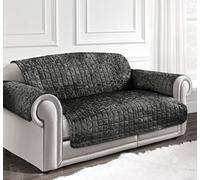 Intimates Luxury Crushed Velvet Sofa Cover 3 Seater, Soft Quilted Non Slip Sofa Cover with Elasticated Straps, Washable Furniture Slipcovers for Pets and Kids (Charcoal)