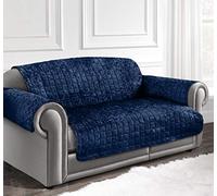 Intimates Luxury Crushed Velvet Sofa Covers 2 Seater, Soft Quilted Non Slip Sofa Cover with Elasticated Straps, Washable Furniture Slipcovers for Pets and Kids (Navy Blue)