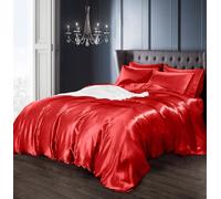 Intimates Luxury Faux Silk Duvet Cover & Pillowcase Set, Stylish Bed Linen With Smooth Satin-Like Finish, Machine Washable - Red
