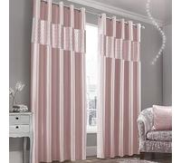 Intimates Luxury Sparkle Curtain Pair RIngtop Lined Faux Silk Window Panel Drapes Embossed Silver Foil Geometric Velvet Glitz Border (2 panels 90" x 90", Blush Pink)