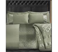 Intimates Luxury Sparkle Duvet Cover and Pillowcase Set Embossed Silver Foil Geometric Velvet Glitz Border (Sage Green, Double)