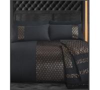 Intimates Luxury Sparkle Duvet Cover and Pillowcase Set Embossed Silver Foil Geometric Velvet Glitz Border (Black/Gold, Single)