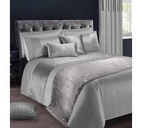 Intimates Luxury Sparkle Duvet Cover and Pillowcase Set Embossed Silver Foil Geometric Velvet Glitz Border (King, Silver Grey)