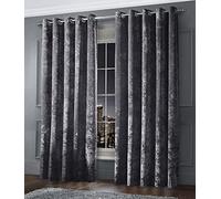 Intimates Luxury Thermal Crushed Velvet Charcoal Dark Grey Ringtop Pair of Curtains (66" Wide x 54" Drop)
