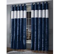 Intimates Luxury Thermal Crushed Velvet Navy/Dark Blue Ringtop Pair of Curtains (Diamante, 66" Wide x 72" Drop)