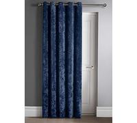 Intimates Luxury Thermal Crushed Velvet Navy/Dark Blue Ringtop Pair of Curtains (Plain, One Door Panel 46" Wide x 84" Drop)