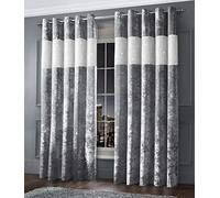 Intimates Luxury Thermal Crushed Velvet Silver Grey Ringtop Pair of Curtains (Diamante 66" Wide x 90" Drop)