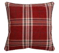 Intimates Luxury Thermal Heavy Check Ringtop Curtain Pair Fully Lined Woven Brushed Checkered Striped eyelet for Living Room and Bedroom (Wine, Filled Cushion)