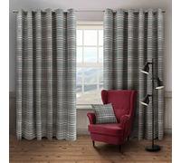 Intimates Luxury Thermal Heavy Check Ringtop Curtain Pair Fully Lined Woven Brushed Checkered Striped eyelet for Living Room and Bedroom (Grey, 2x W90 X L90)