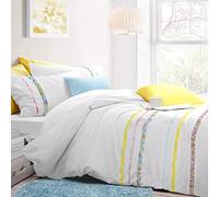 Intimates Luxury White Floral Ruffles Pintuck/Pleated Double Bedding Duvet Cover Set 150 Thread Count