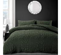 Intimates Luxury White Grey Quilted Thermal Floral Geometric Pinsonic Embossed Bedding Set with Pillowcases (Olive Green, Double)