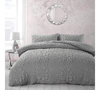 Intimates Luxury White Grey Quilted Thermal Floral Geometric Pinsonic Embossed Bedding Set with Pillowcases (Silver Grey, King)