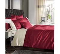 Intimates Plain Faux Silk Pleated Ruffle Bedding Duvet Quilt Cover and Pillowcase Set (Wine, Single)