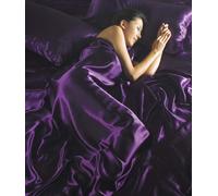 Intimates Satin Aubergine, Purple, Plum Plain Double Bed 6Pce Complete Bedding Duvet Cover, Fitted Sheet & 4 Pillowcases Set